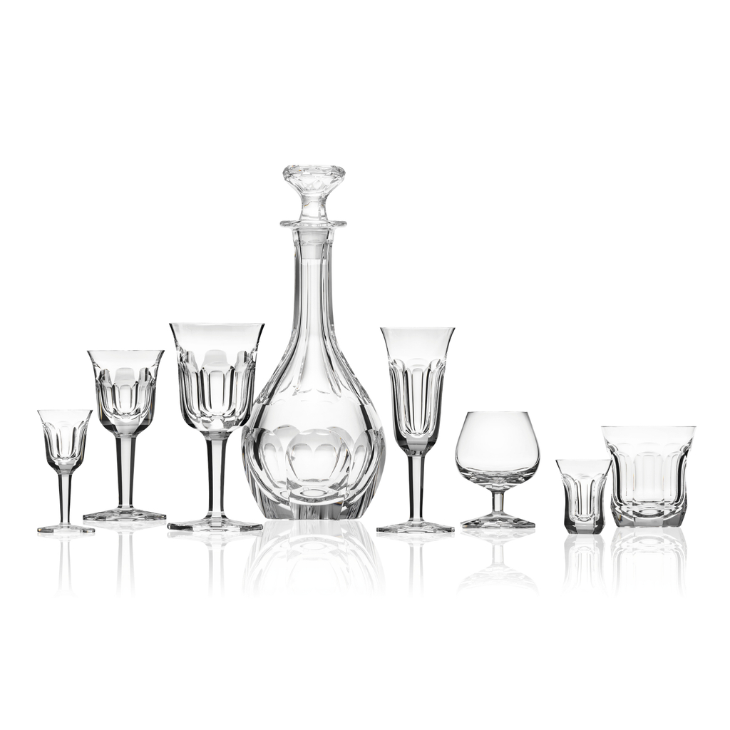 Bohemian crystal glass set of a hand-cut carafe (750 ml) and two glasses  (310 ml) by Moser