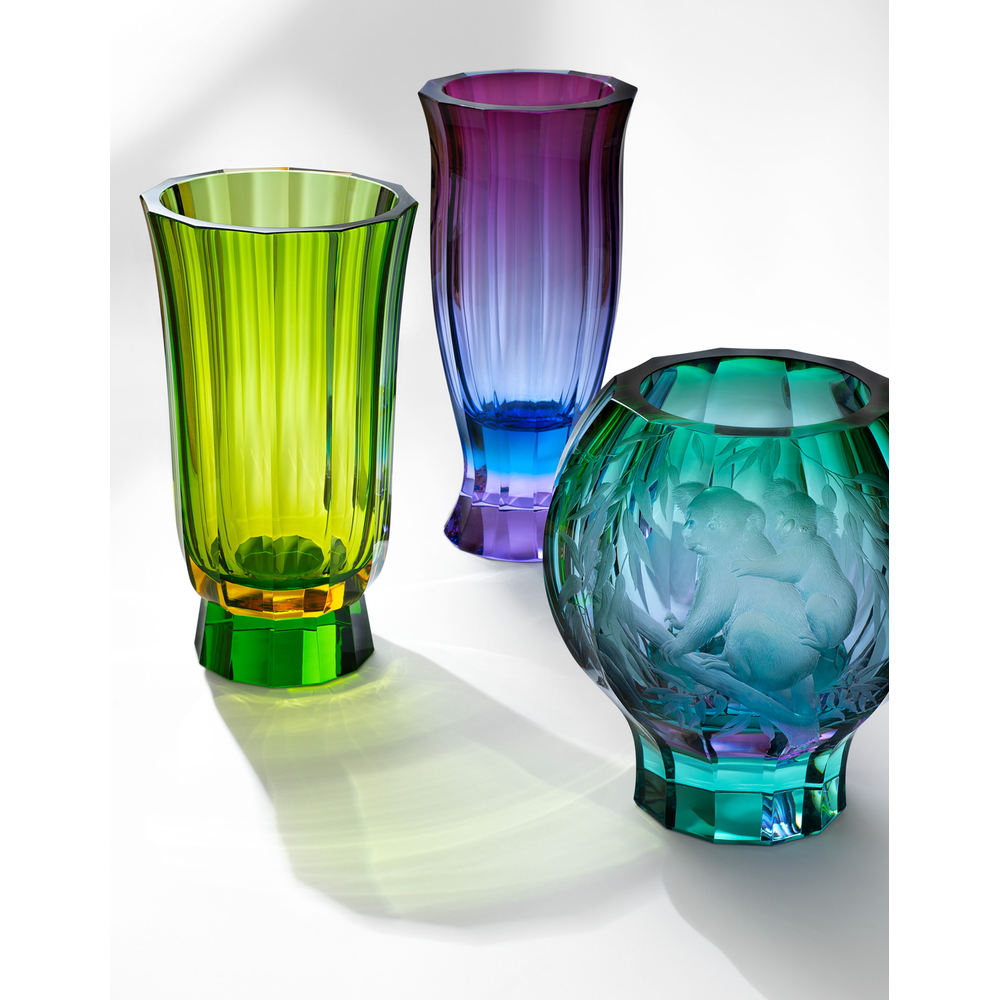 Green Mambo vase from hand-cut Moser crystal